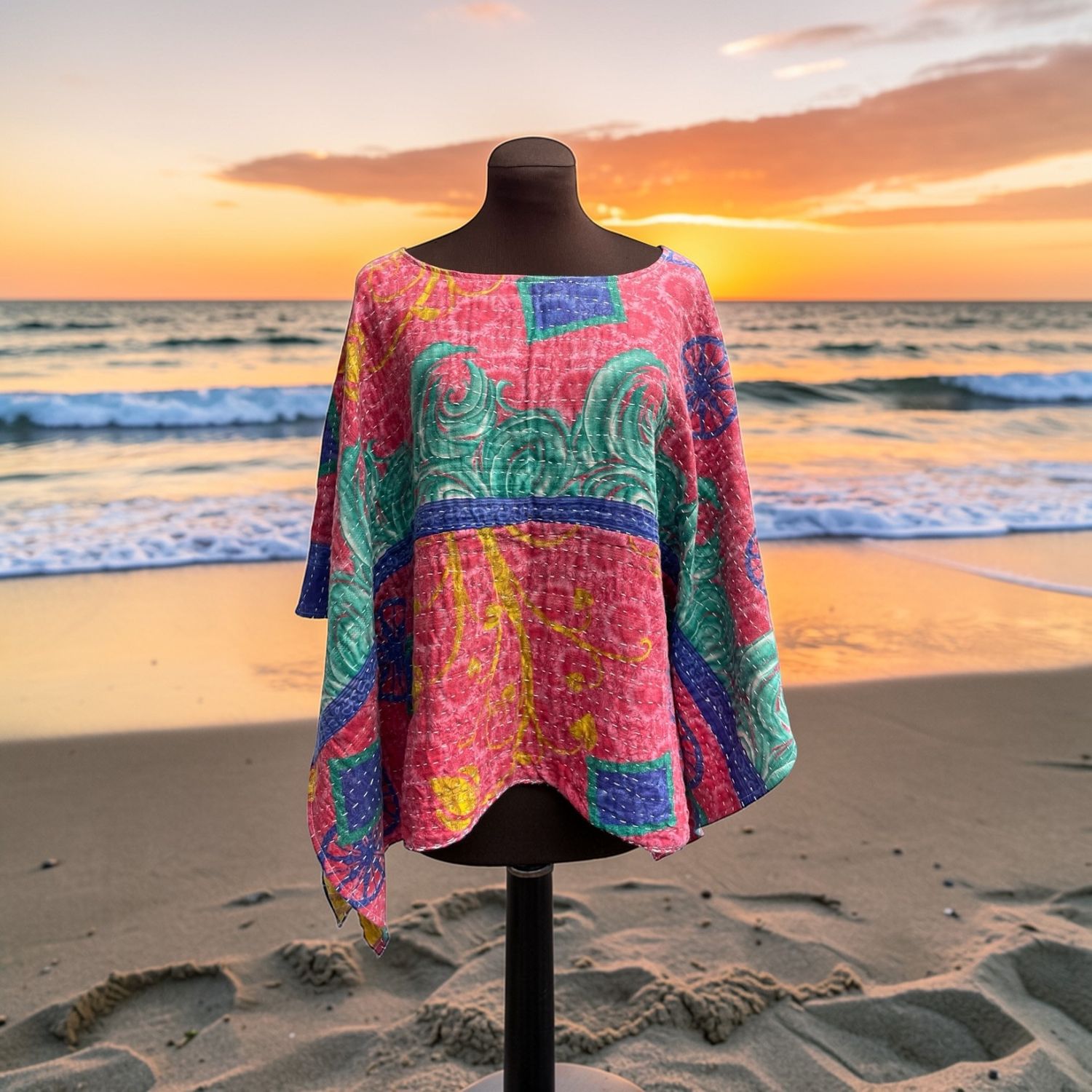 Summertime Vibes Ladies Kantha Cotton Poncho / Ruana