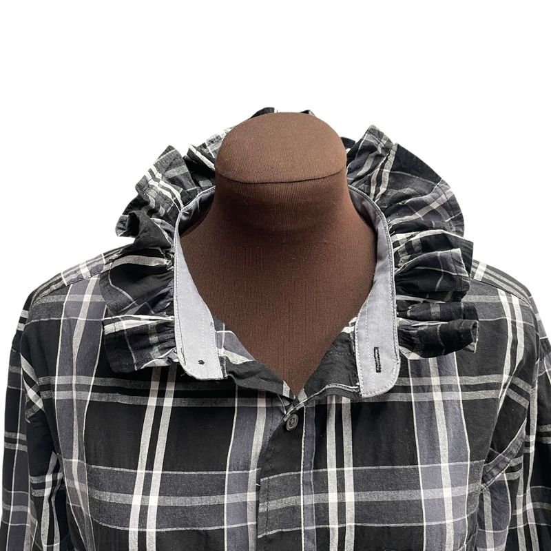 Upcycled Ruffled Plaid Blouse | Repurposed Button-Down Shirt