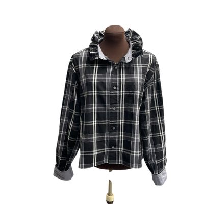 Feminine Ruffled Collared Ladies Cotton Black and White Button Down Shirt