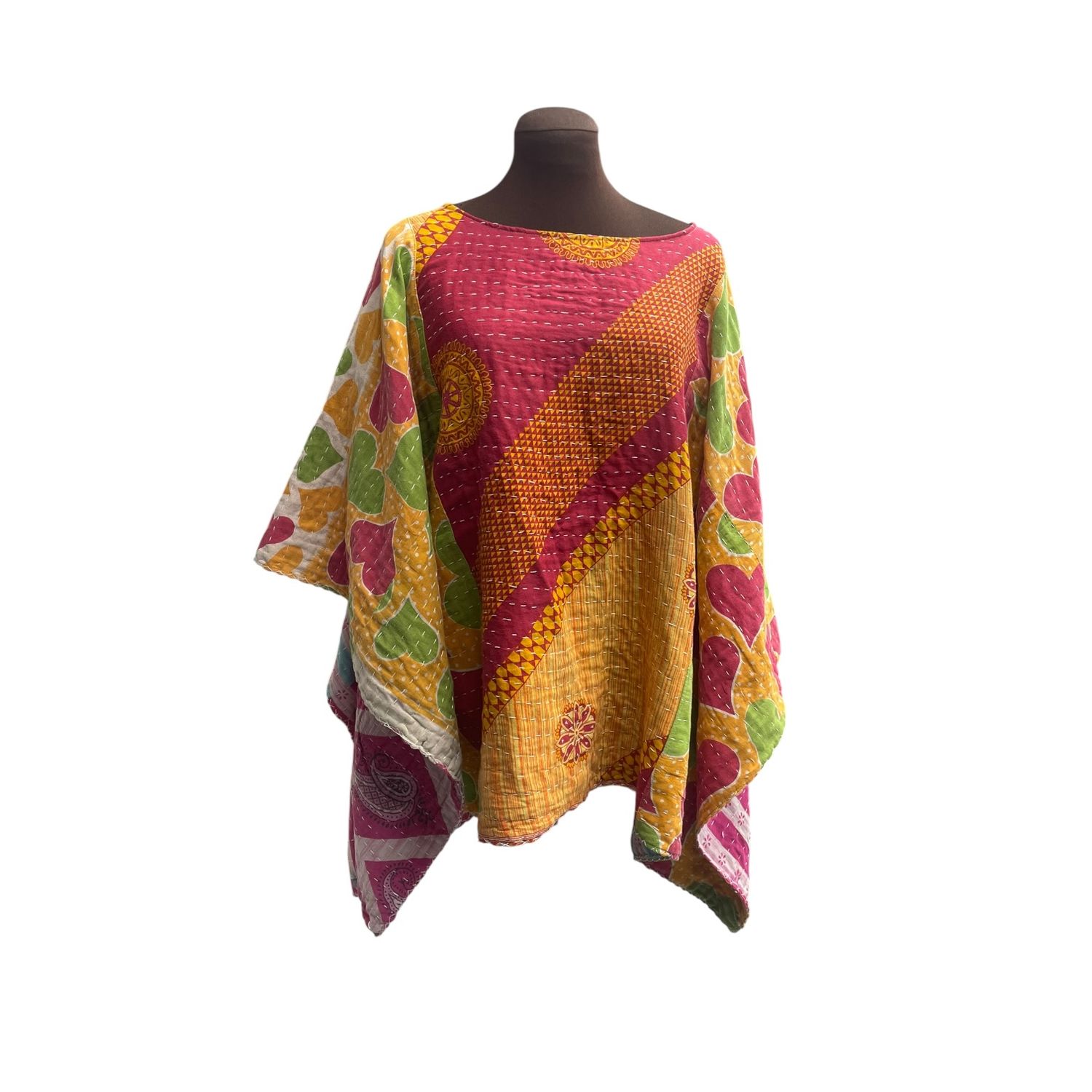 All You Need Is Love Vintage Kantha Cotton Silk Poncho Ruana