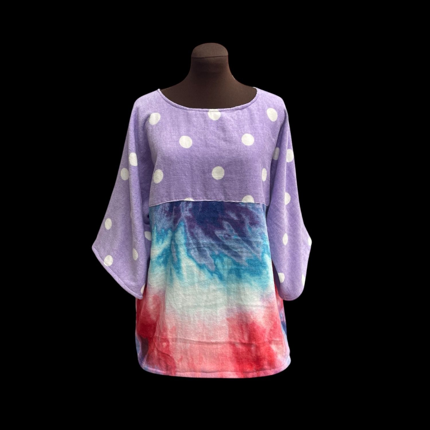 Boho Towel Mini Dress – Purple Polka Dot &amp; Tie Dye Patchwork Cover-Up