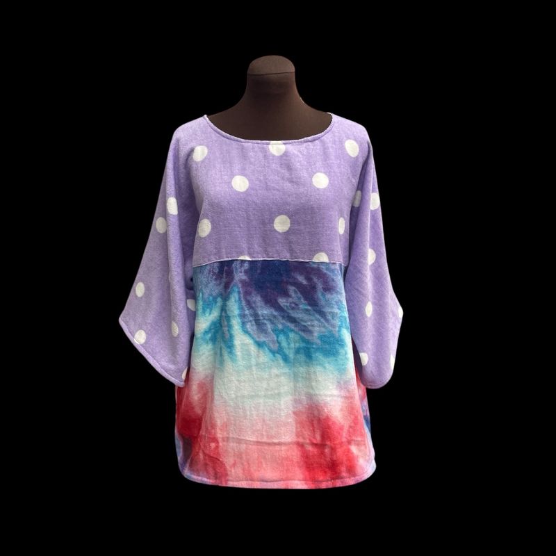 Boho Towel Mini Dress – Purple Polka Dot &amp; Tie Dye Patchwork Cover-Up