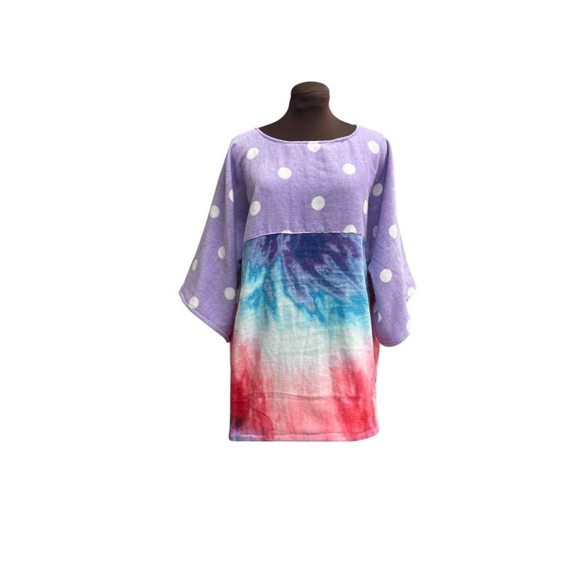 One-of-a-Kind Upcycled Towel Mini Dress | Purple Polka Dot &amp; Tie-Dye Beach Cover-Up