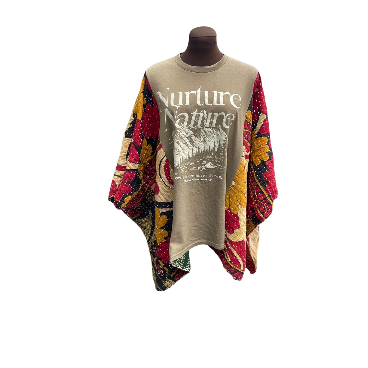 Nurture Nature Ladies Boho Poncho with Kantha Sleeves