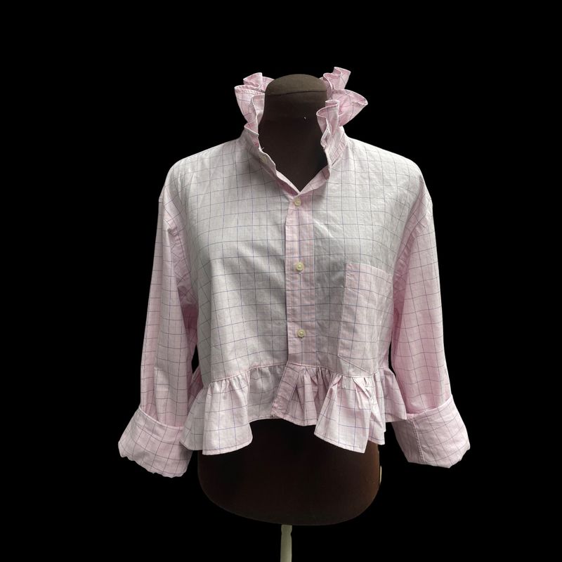 One-of-a-Kind Upcycled Pink Ruffle Collar Blouse | Women’s XL