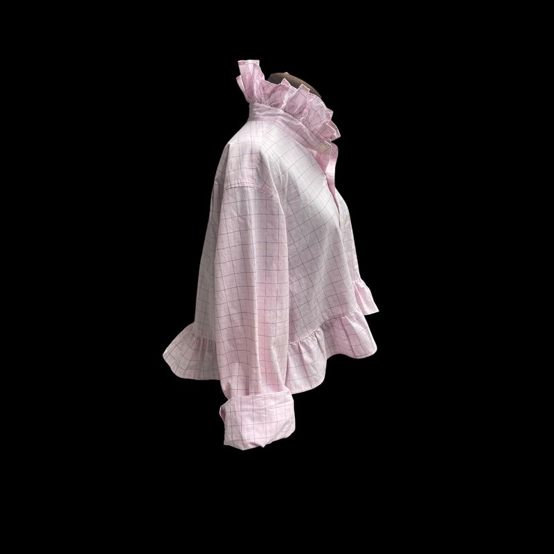One-of-a-Kind Upcycled Pink Ruffle Collar Blouse | Women’s XL