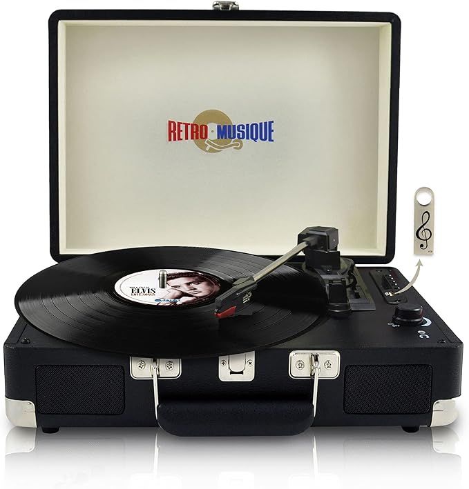 Bluetooth Suitcase Style Turntable with FM Radio - Black