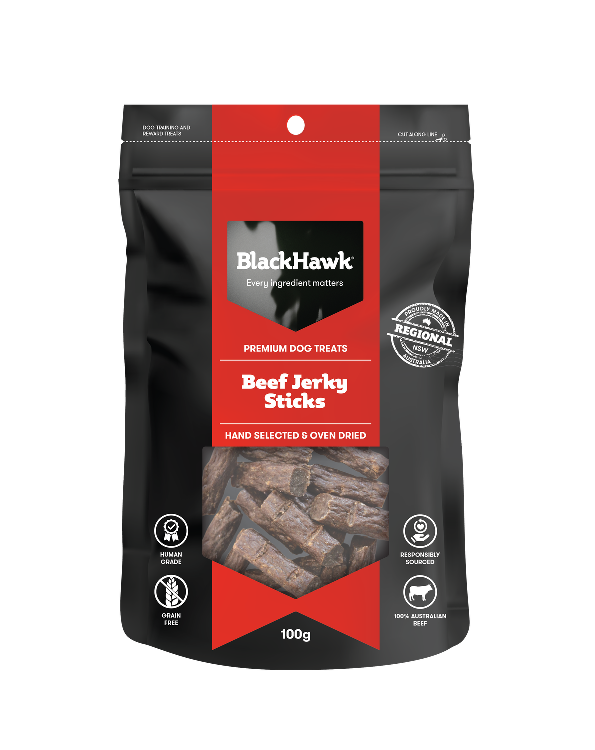 Black Hawk Dog Treats Beef Jerky Sticks 100g