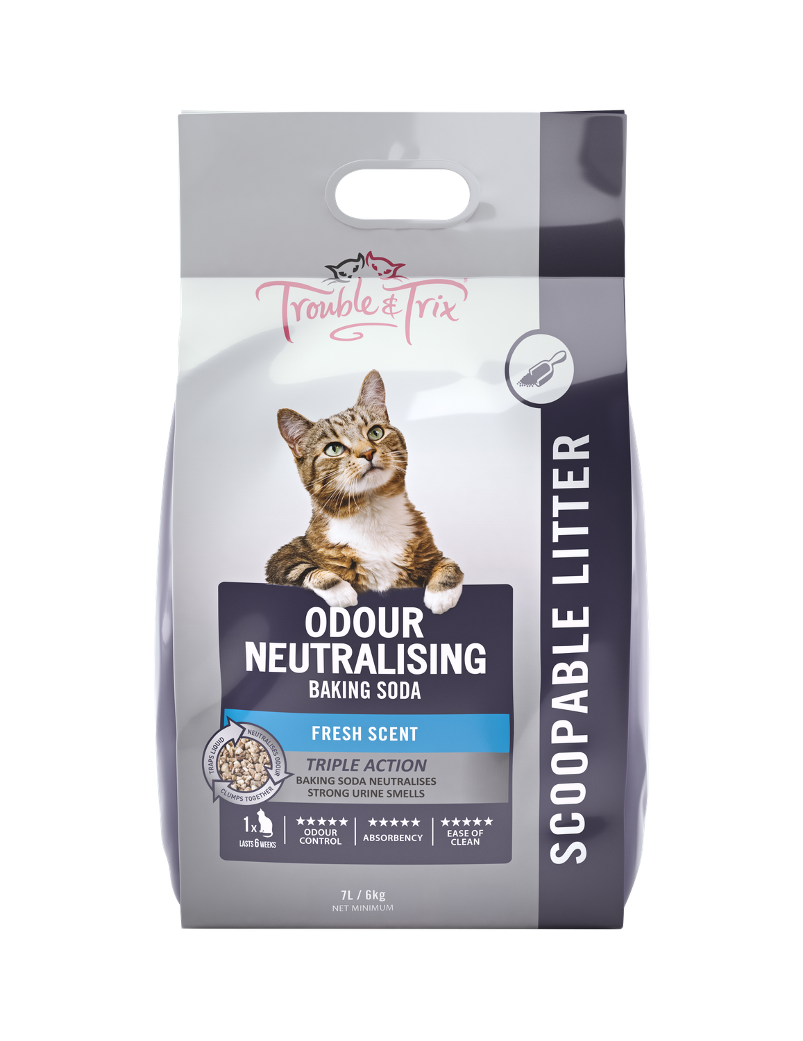 Trouble &amp; Trix Clumping Odour Neutralising with Baking Soda Cat Litter 7L