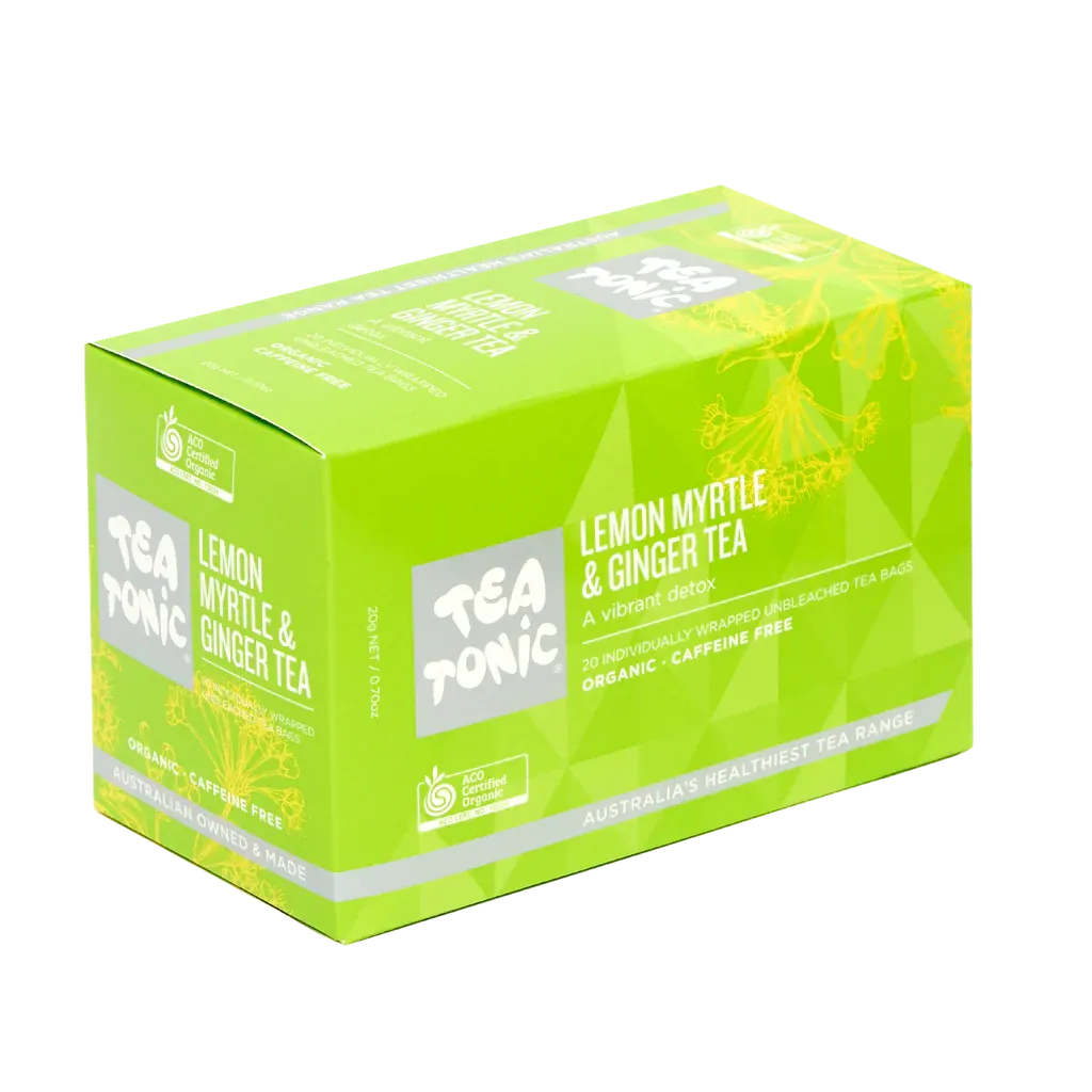 Tea Tonic - Lemon Myrtle &amp; Ginger Tea - 20 Teabags Box Organic