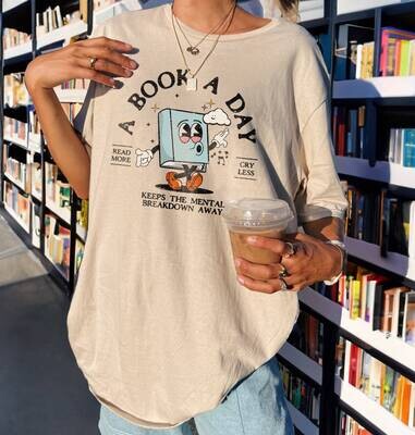 A Book A Day Retro Shirt, Bookish Mental Health Shirt, Read More Cry Less Bookworm Shirt, Keeps The Mental Breakdown Away Shirt