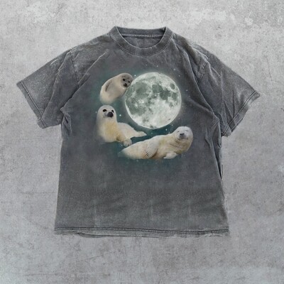 Three Baby Seal Vintage Graphic T-shirts, Retro Sea Dog Moon Shirt, Seal Lovers Shirt, Cute Sea Dog Tee