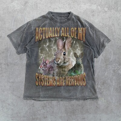 Actually All Of My Systems Are Nervous Vintage T-Shirt, Retro Rabbit  90s Bootleg Shirt, Funny Meme Shirt