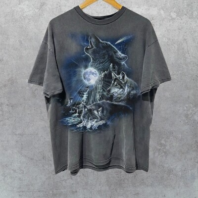 Howling Wolves Vintage 90s Graphic Shirt, Wolf Moon Tee, Wild Free, Loyal Wolf Shirt, Grey Wolf Tee