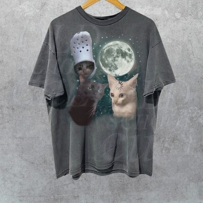Three Cats Vintage Graphic T-shirts, Retro Cat Moon Shirt, Cat Lovers Shirt, Funny Cat Tee