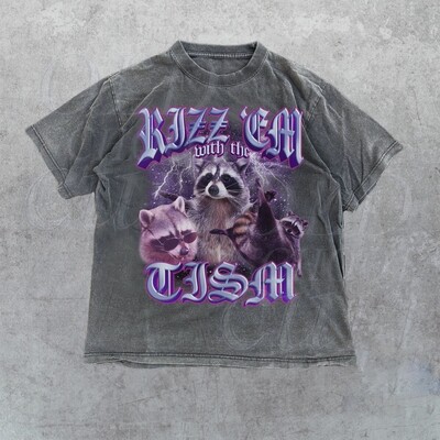 Raccoon Rizz Em With The Tism Vintage Shirt, Autism Awareness Shirt, Funny Raccoon Meme Tee