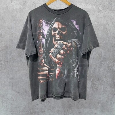 Rocker Skull Vintage Graphic Shirt, Retro Rock Tee, 90s Biker Shirt, Skeleton Horror Shirt