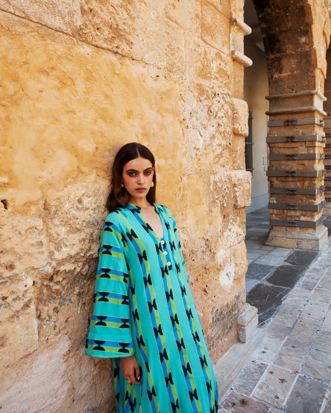 Gaia Kaftan - Aquamarine/Gold