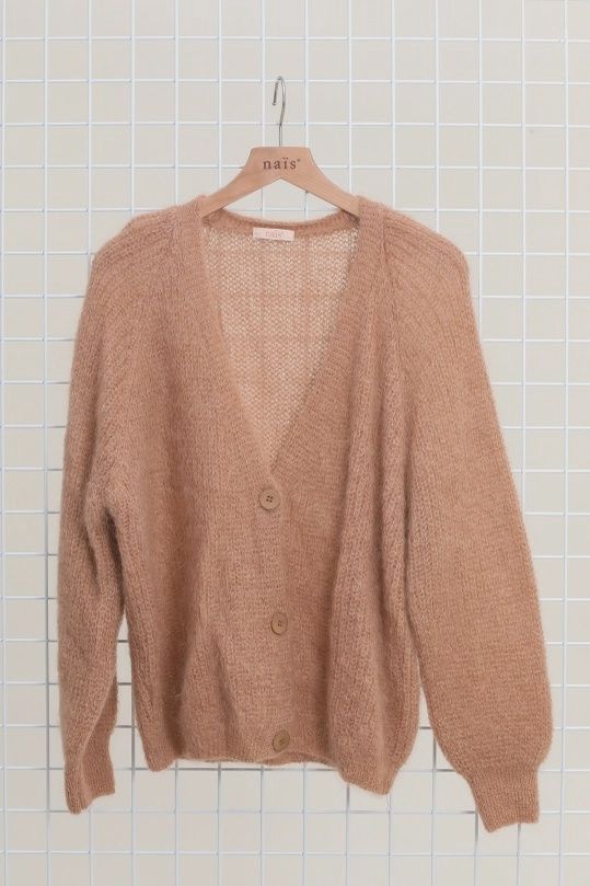 Raglan Sleeve Button Cardigan - Camel