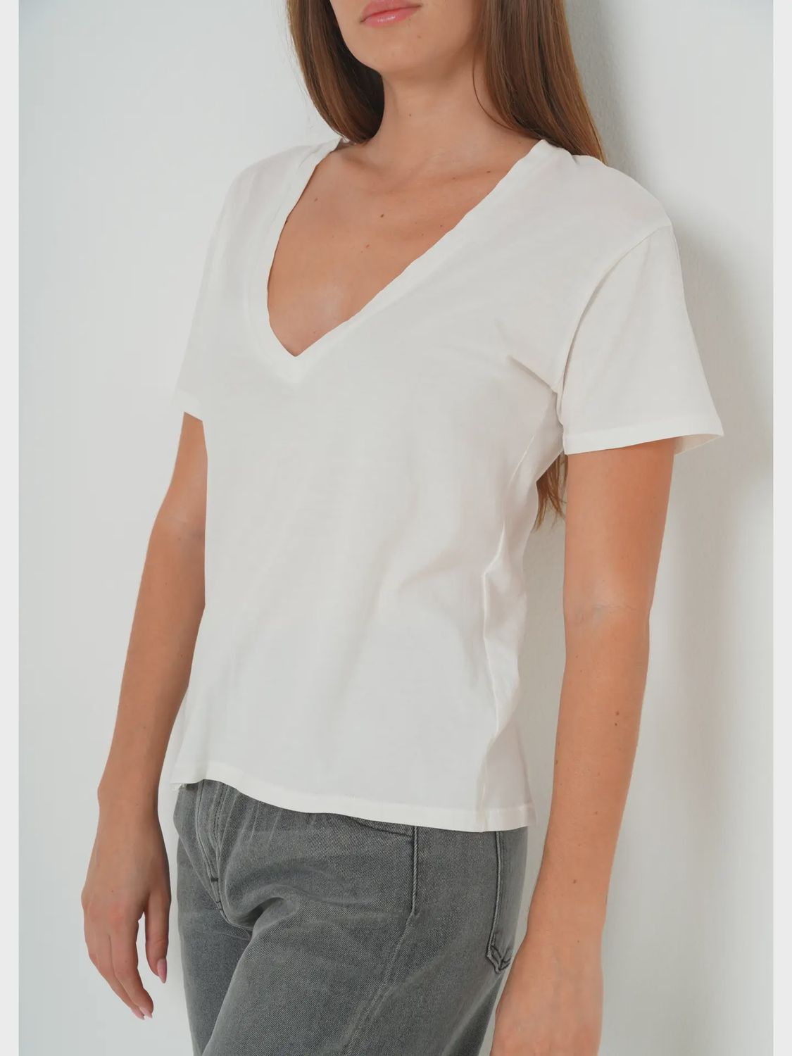 Supima Cotton Plunge V Neck Tee - Vintage White