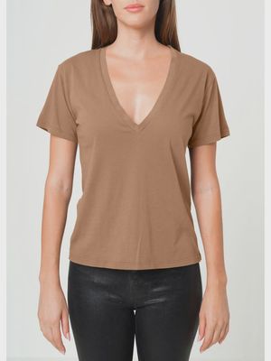 Supima Cotton Plunge V Neck Tee - Carmel