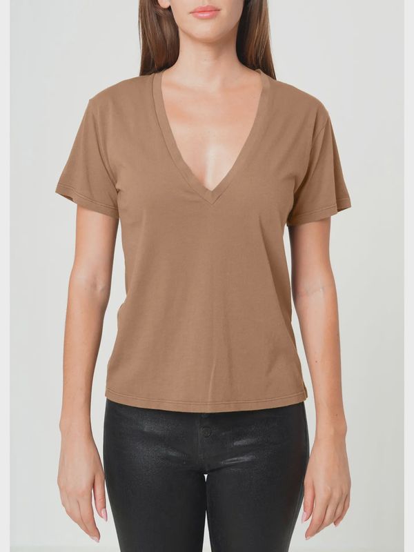 Supima Cotton Plunge V Neck Tee - Carmel