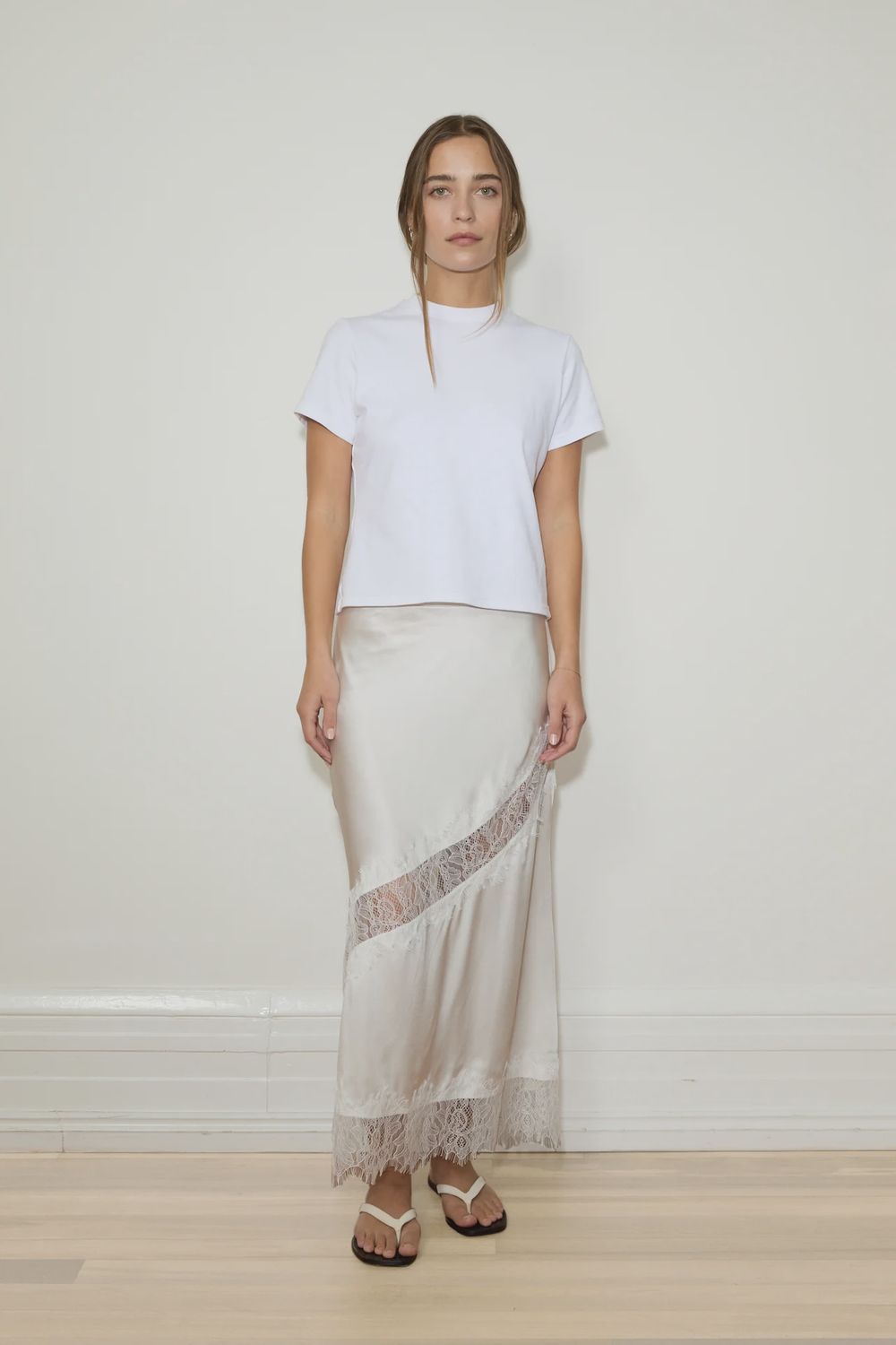Silk Lace Midi Skirt