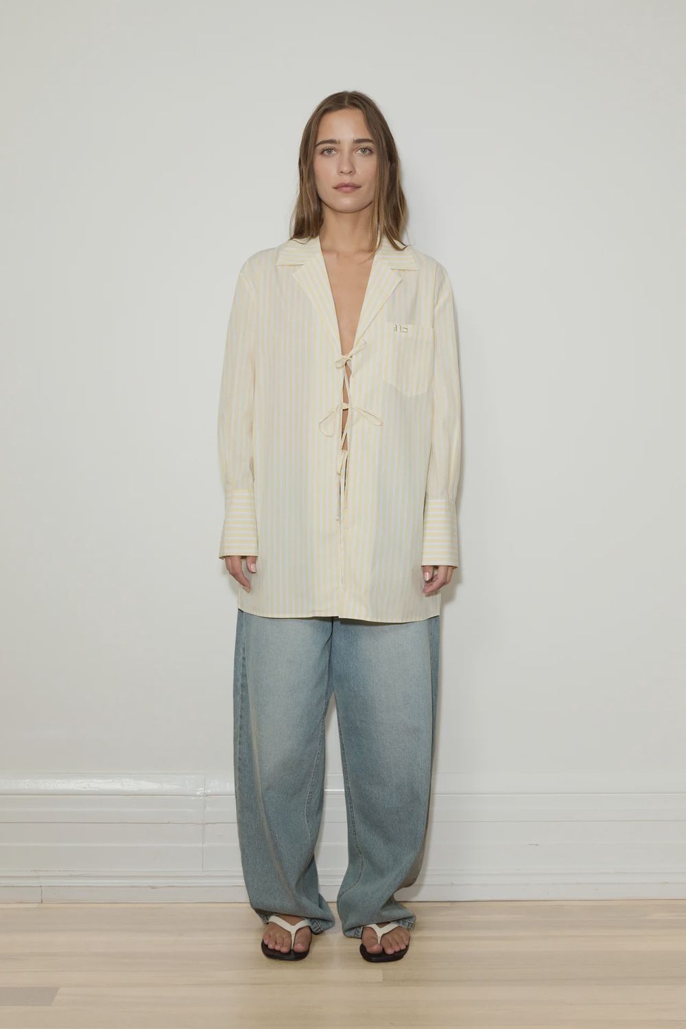 Oversized Tie Up Shirt - Stripe 007