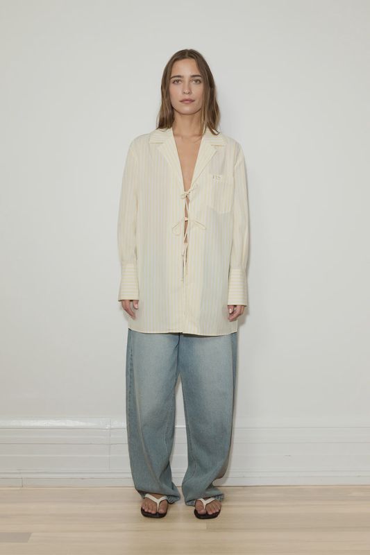 Oversized Tie Up Shirt - Stripe 007
