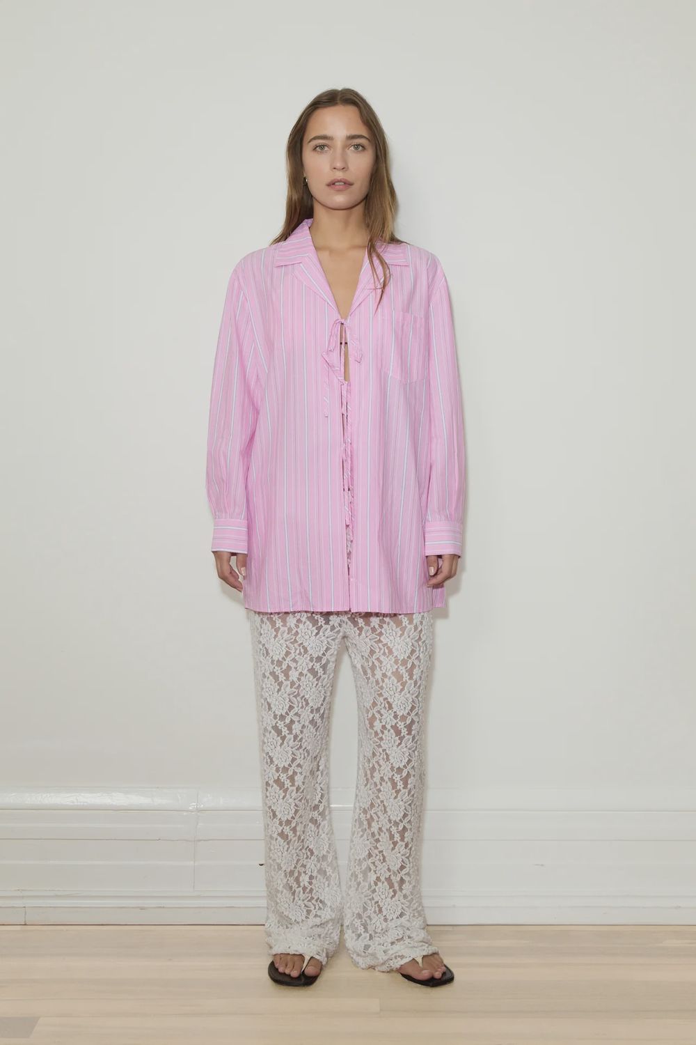 Oversized Tie Up Shirt - Stripe 008