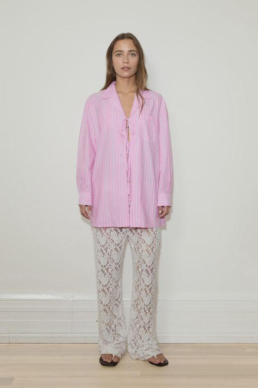 Oversized Tie Up Shirt - Stripe 008
