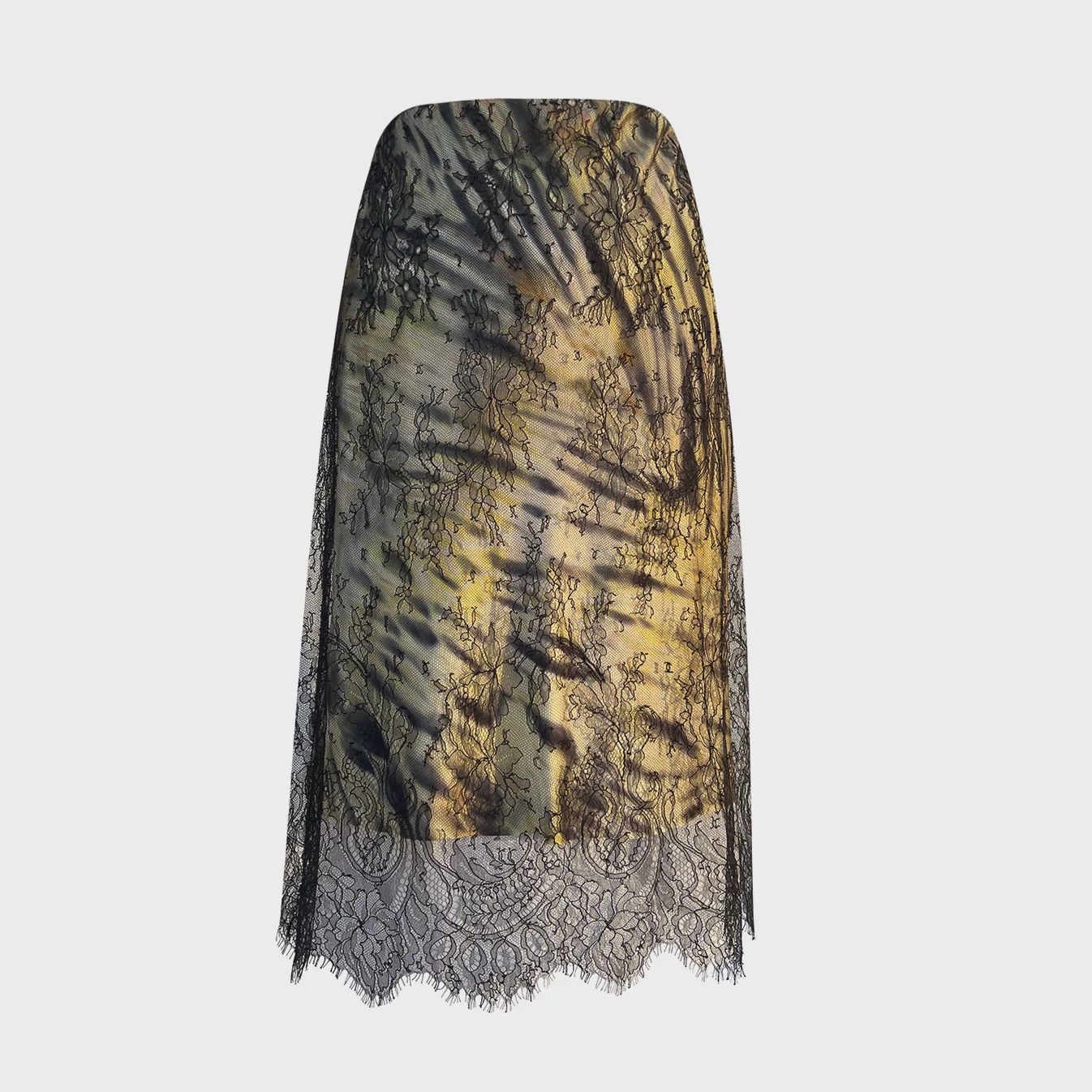 Shibori Silk Skirt trimmed with Chantilly Lace