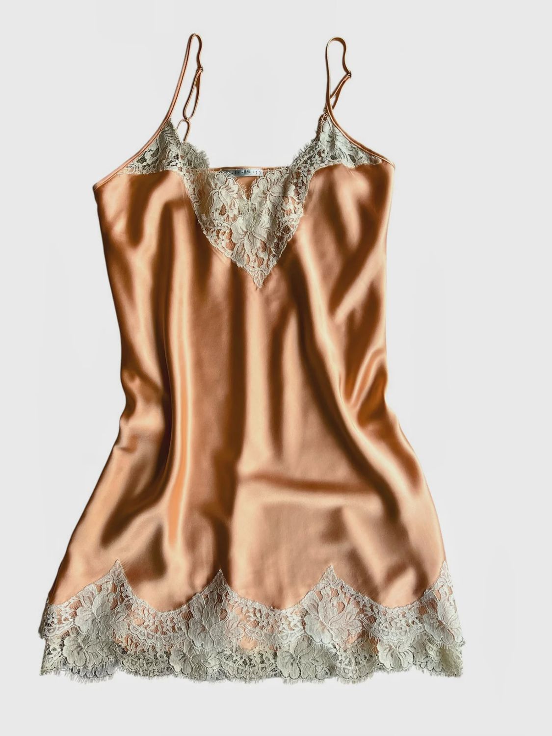 Apricot Double Layer Silk Dress with French Lace Trims