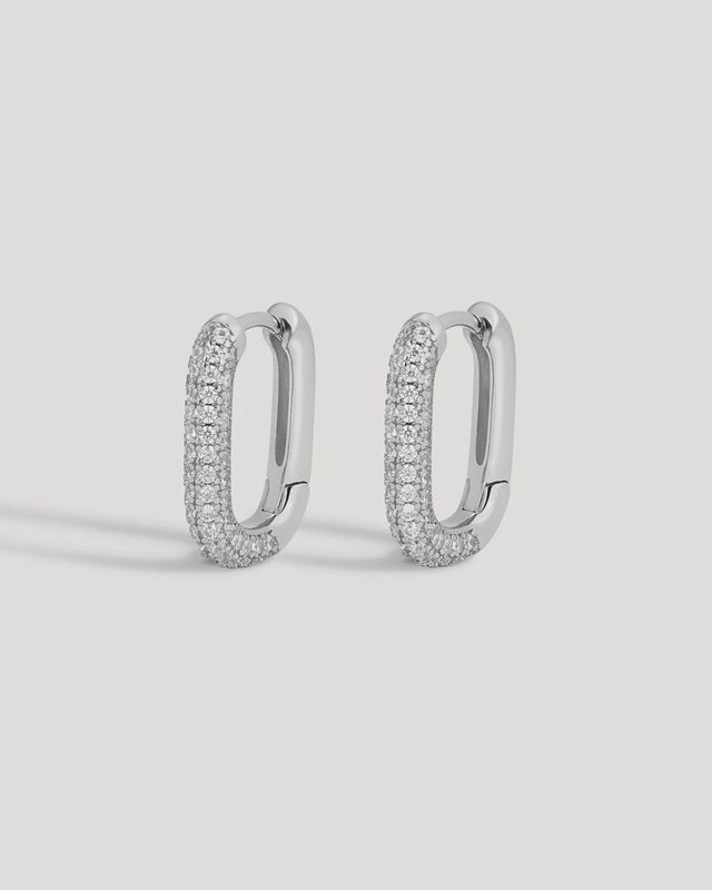 The Pave Chain Link Huggies - Silver