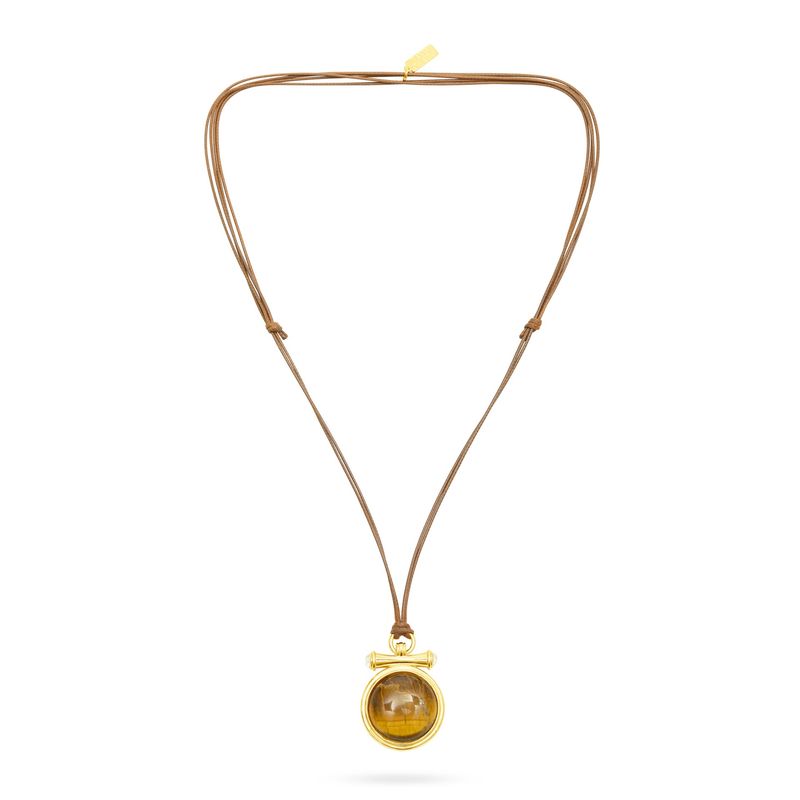 Medallion Tiger's Eye Pendant Cord Necklace
