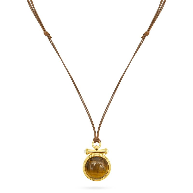 Medallion Tiger's Eye Pendant Cord Necklace