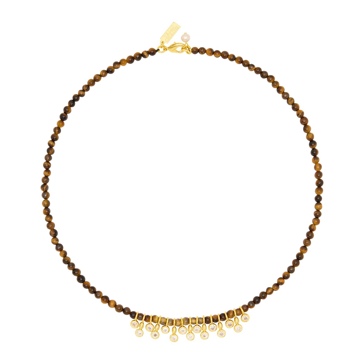 Cubic Zirconia Cluster Necklace - Tiger's Eye