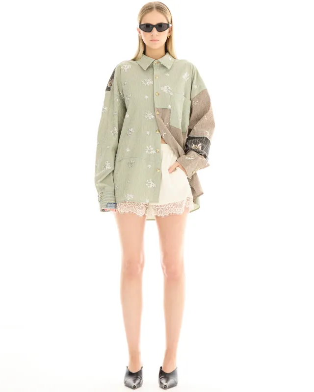 Embellished Stripe Patchwork Shirt