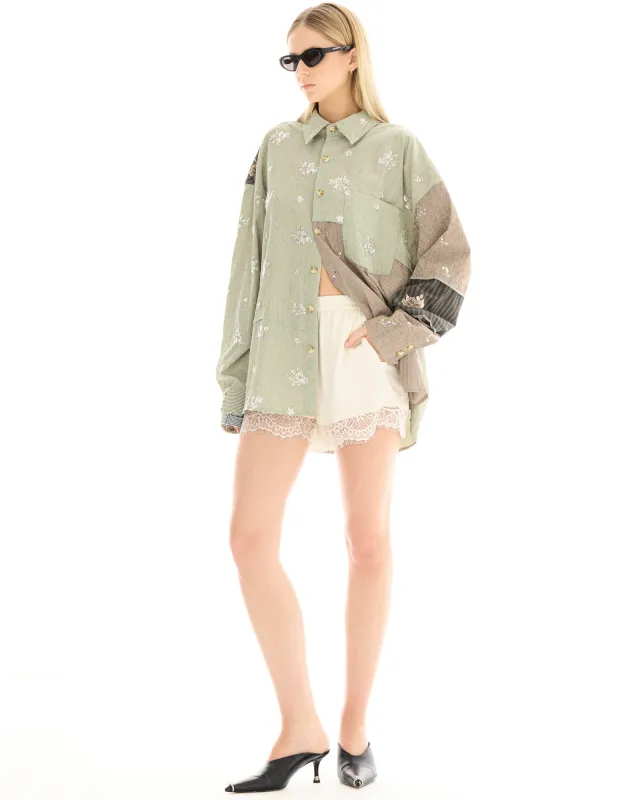 Embellished Stripe Patchwork Shirt