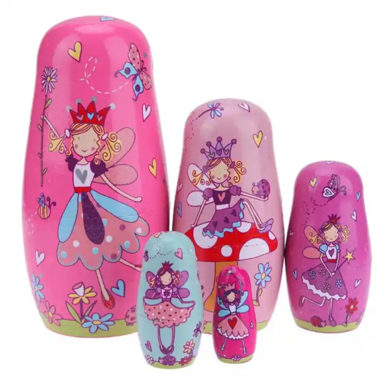 5 Piece Craft Wooden Painted Cute Dolls