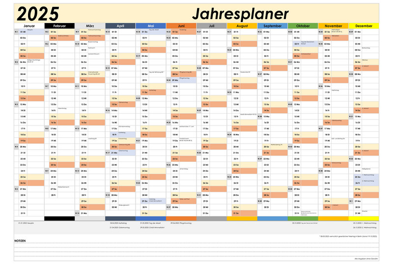 DIN A1 2025 Wandkalender Jahresplaner GEFALTET Kalender Planer