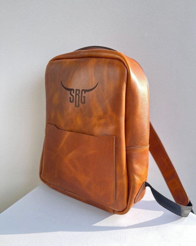 Minimalist Leather Backpack Personalized Front Engraving