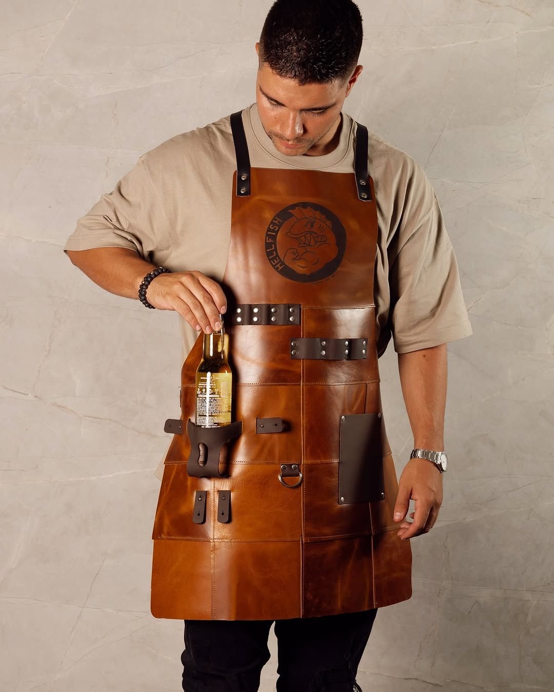 Pattern Personalized BBQ Leather Apron, Adjustable Beer Drink Holder