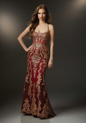 Morilee Prom Dress 48018 Sangria/Gold Size 6