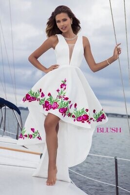 Blush Hi-Low Dress 11272 Off White/Multi Size 6