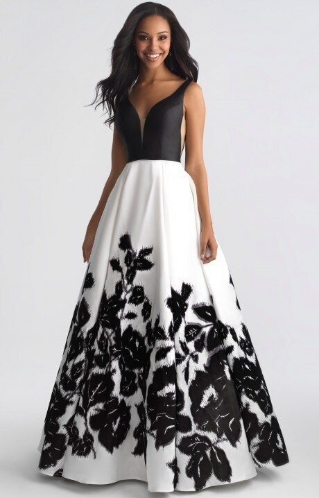 Madison James Dress 18-681 Ivory/Black/Black Print Size 6