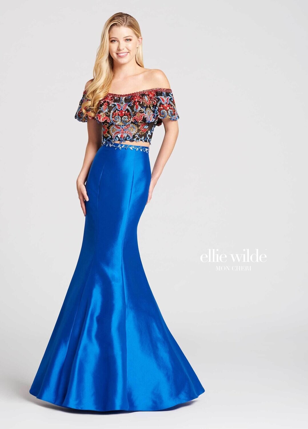 Ellie Wilde Dress 118025 Royal Blue/Multi Size 4