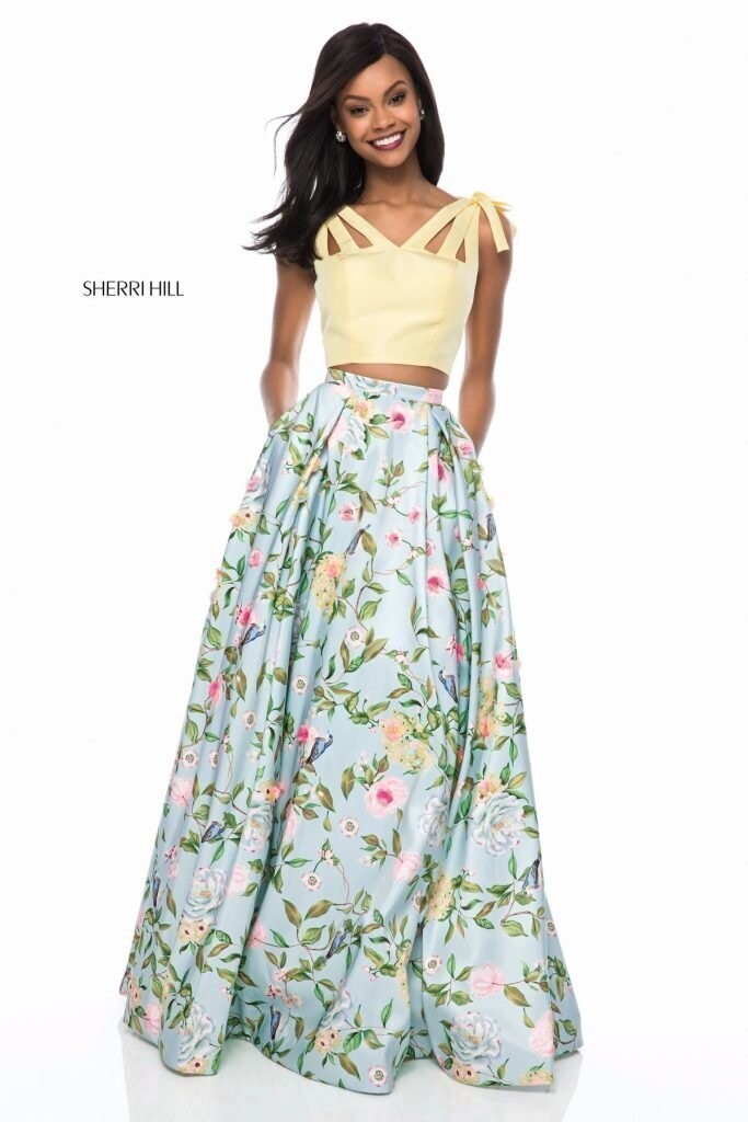 Sherri Hill Dress 51959 Yellow/Aqua/Print Size 6