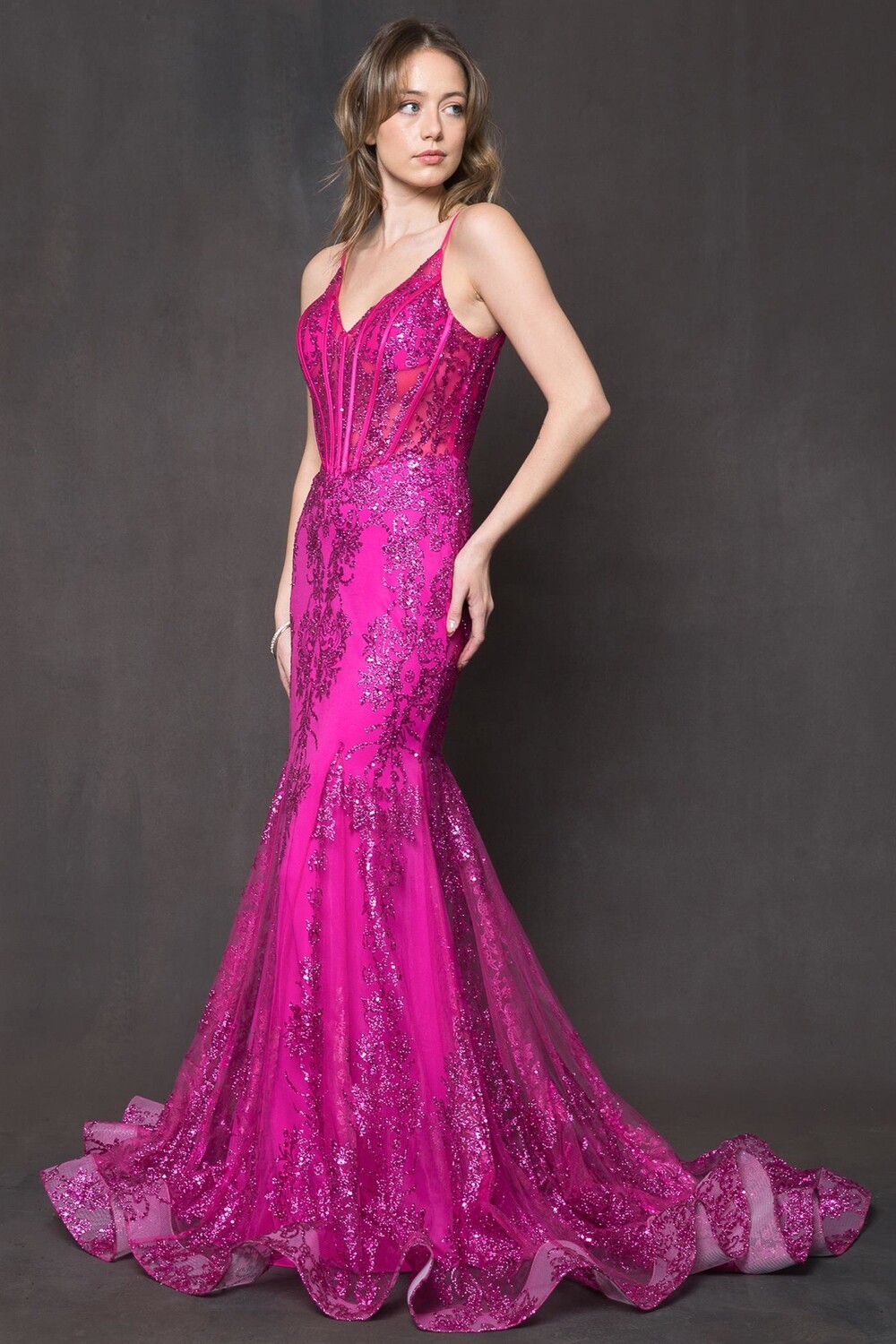 Amelia Couture Dress BZ015 Magenta Size 18