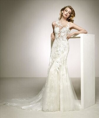 Pronovias Dress Dalia Off White/Crystal/Nude/Beige Size 14